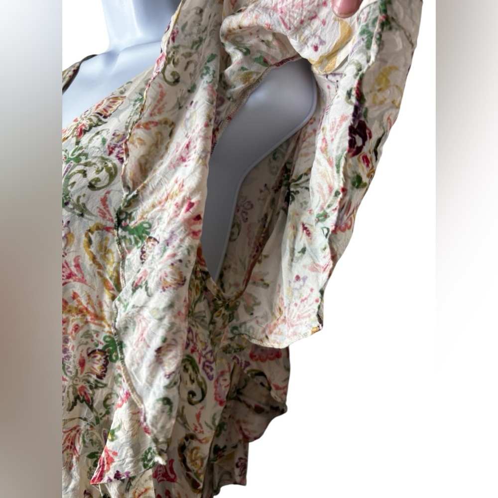 Sundance Arabella Ruffle Sleeve Blouse Womens Size Medium Floral Bohemian Top - Picture 4 of 8